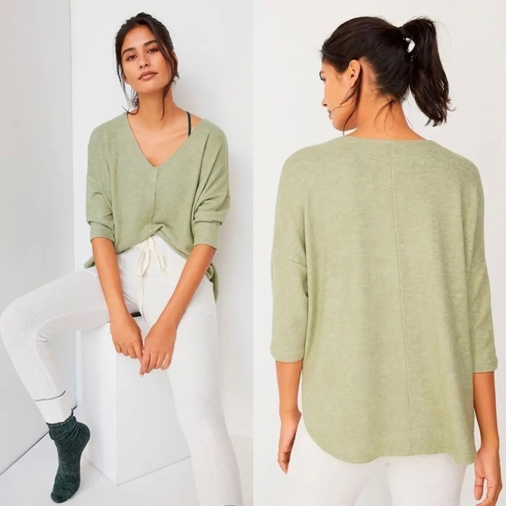 Anthropologie Saturday Sunday Georgie V Neck Slouch Sweater Top Green Small